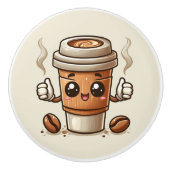 Schattigee warme koffieliefhebbers keramische knop (Voorkant)