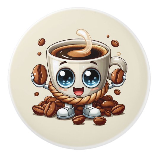 Schattigee warme koffieliefhebbers keramische knop (Voorkant)