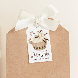 Schattigee warme wensen Sneeuwman Hot Cacao Vakant Cadeaulabel