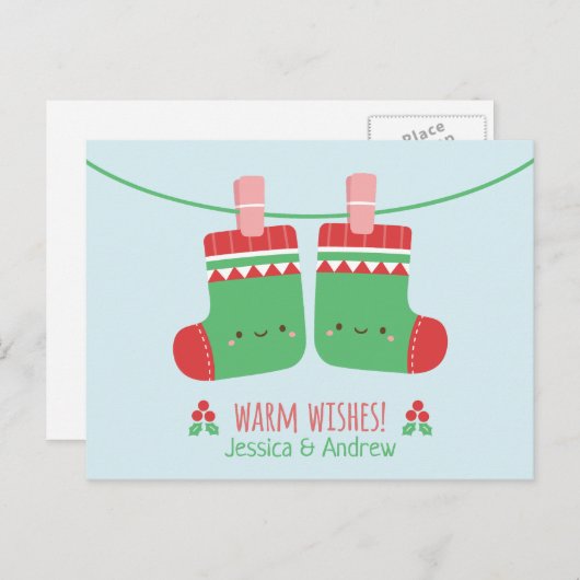 Schattigee Warmte Wensen Kerstkousen Paar Briefkaart (Voorkant / Achterkant)