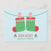 Schattigee Warmte Wensen Kerstkousen Paar Briefkaart (Voorkant)