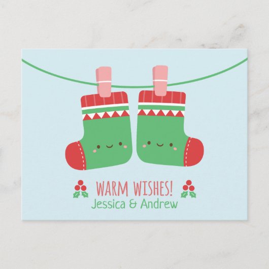 Schattigee Warmte Wensen Kerstkousen Paar Briefkaart (Voorkant)