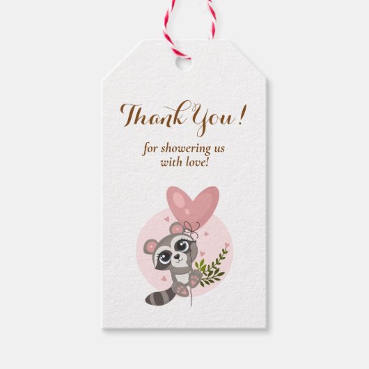 Schattigee wasbeer Baby shower Dank u Cadeaulabel (Voorkant)