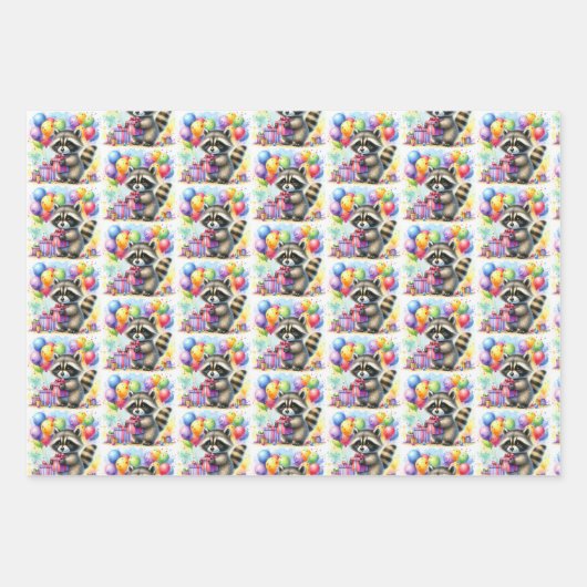 Schattigee wasbeer, Beer en eekhoorn Verjaardag Inpakpapier Vel (Voorkant)