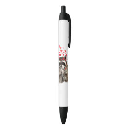 Schattigee Wasbeer Blowing Kusses Love Hearts Funn Zwarte Inkt Pen