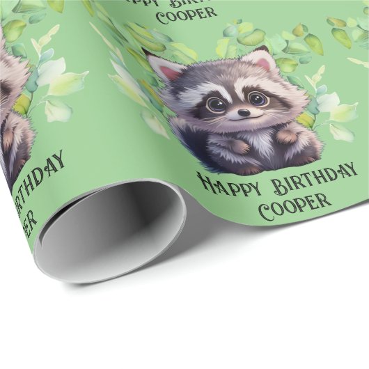 Schattigee wasbeer bosdieren bos vrienden cadeaupapier (Rol Hoek)