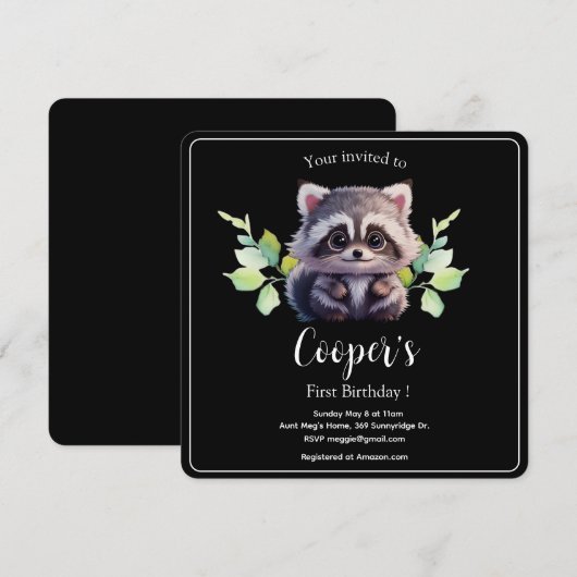 Schattigee wasbeer bosdieren bos vrienden kaart (Voorkant / Achterkant)