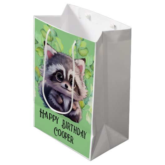 Schattigee wasbeer bosdieren bos vrienden medium cadeauzakje (Voorkant Gekanteld)