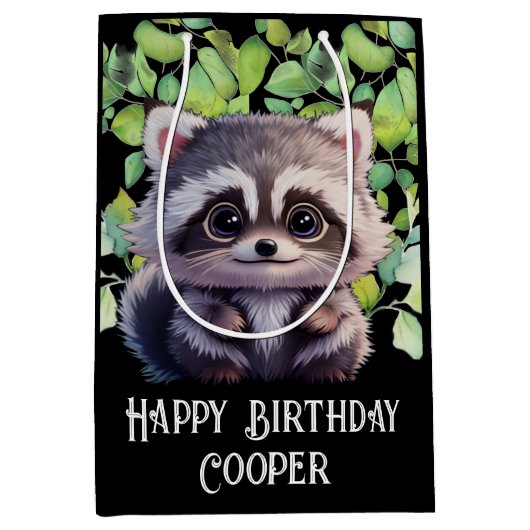 Schattigee wasbeer bosdieren bos vrienden medium cadeauzakje (Voorkant)