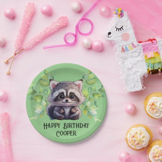 Schattigee wasbeer bosdieren bos vrienden papieren bordje (Feest)