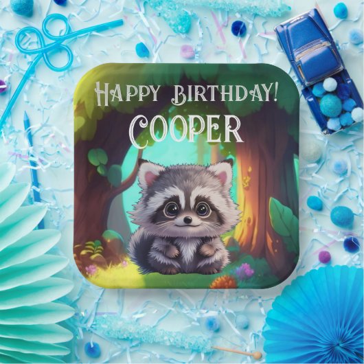 Schattigee wasbeer bosdieren bos vrienden papieren bordje (Feest)