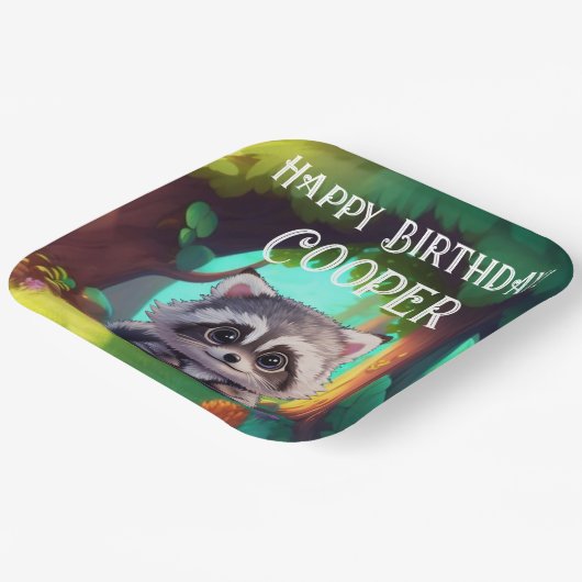 Schattigee wasbeer bosdieren bos vrienden papieren bordje (Gebogen)