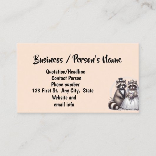 Schattigee wasbeer bruiloft dier aangepaste zaken visitekaartje (Voorkant)