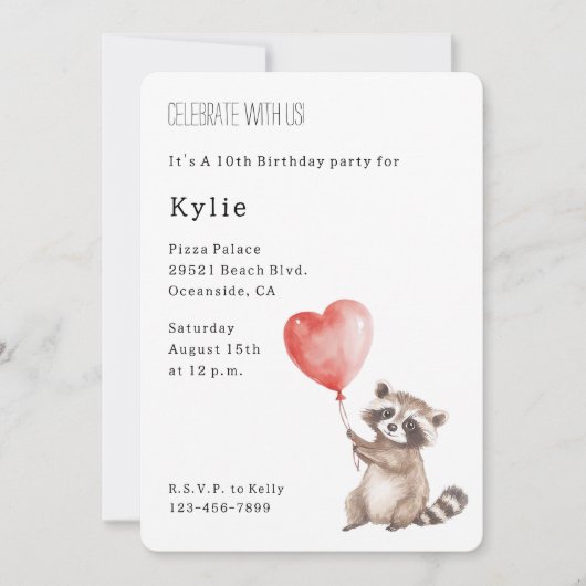 Schattigee Wasbeer Dier Hart Ballon Verjaardag Kaart (Voorkant)