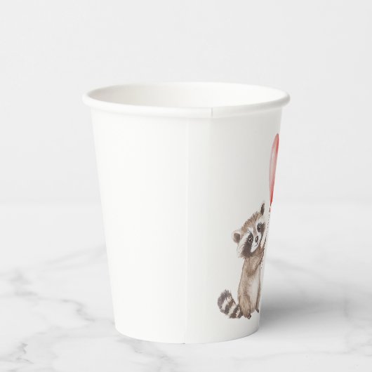 Schattigee Wasbeer Dier Hart Ballon Verjaardag Papieren Bekers (Rechts)