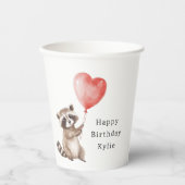 Schattigee Wasbeer Dier Hart Ballon Verjaardag Papieren Bekers (Voorkant)