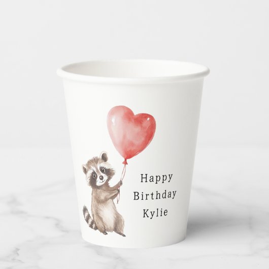 Schattigee Wasbeer Dier Hart Ballon Verjaardag Papieren Bekers (Voorkant)