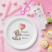 Schattigee Wasbeer Dier Hart Ballon Verjaardag Papieren Bordje (Feest)