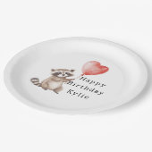 Schattigee Wasbeer Dier Hart Ballon Verjaardag Papieren Bordje (Gekanteld)