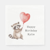 Schattigee Wasbeer Dier Hart Ballon Verjaardag Servet (Voorkant)