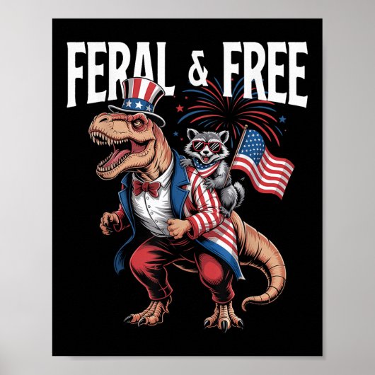 Schattigee Wasbeer Dinosaurus T Rex 4th of July In Poster (Voorkant)