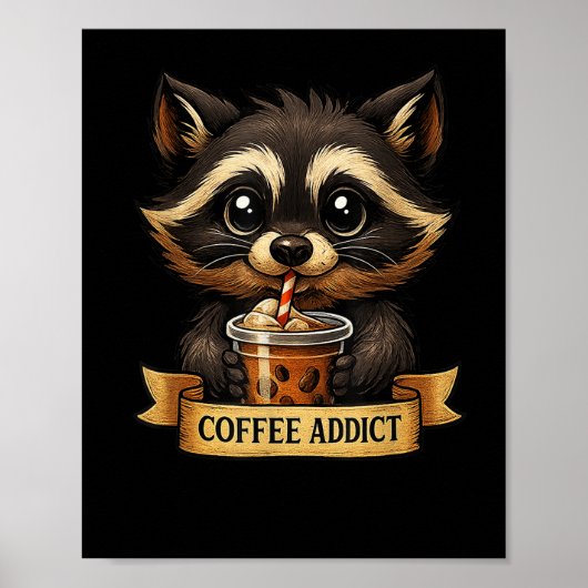 Schattigee Wasbeer Drink Koffie Grappig Voor Manne Poster (Voorkant)