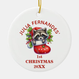 Schattigee wasbeer eerste kerstdag gepersonaliseer keramisch ornament