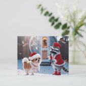 Schattigee wasbeer en een Schattigee hond feesteli Briefkaart (Staand voorkant)