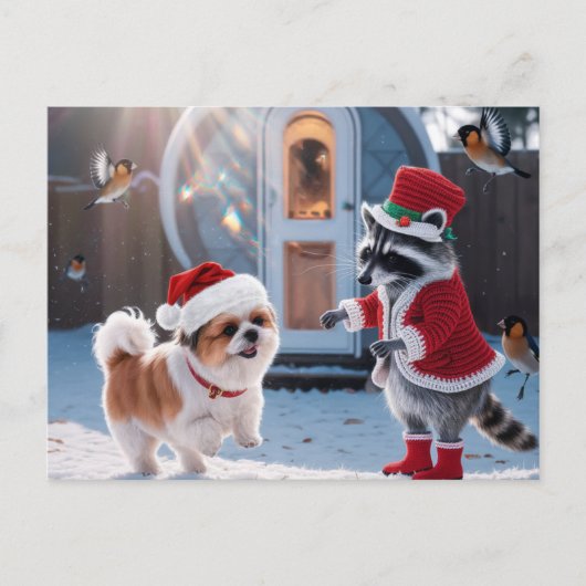 Schattigee wasbeer en een Schattigee hond feesteli Briefkaart (Voorkant)