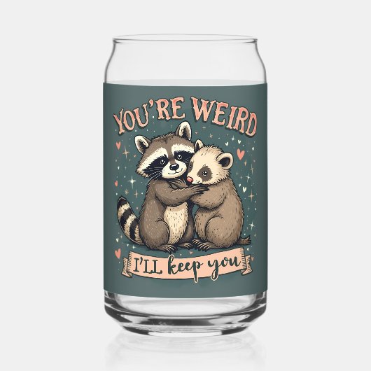 Schattigee Wasbeer en Ferret Knuffel met Grappige  Blikvorm Glas (Voorkant)