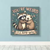 Schattigee Wasbeer en Ferret Knuffel met Grappige Canvas Afdruk (Insitu (Houten vloer))