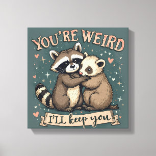 Schattigee Wasbeer en Ferret Knuffel met Grappige  Canvas Afdruk