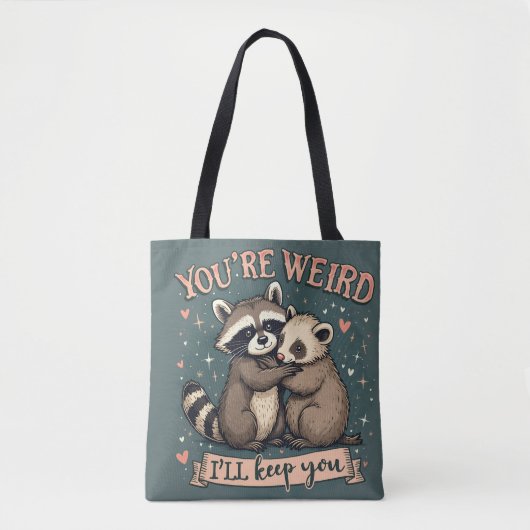 Schattigee Wasbeer en Ferret Knuffel met Grappige  Tote Bag (Voorkant)