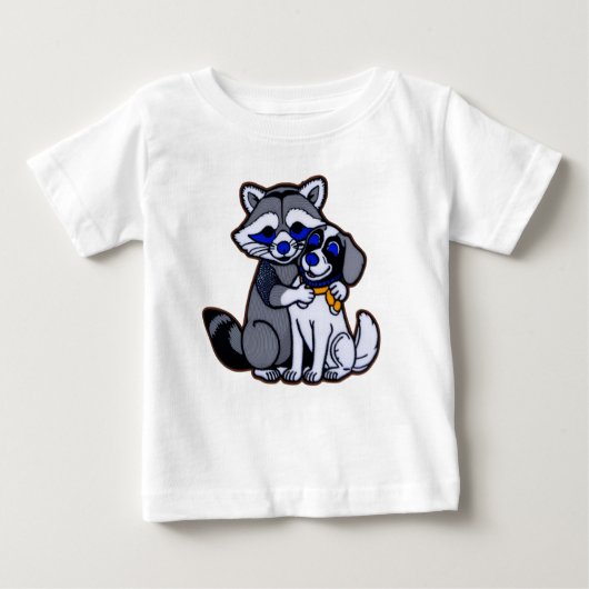 Schattigee wasbeer en hondenvrienden Kinder T-shir (Voorkant)