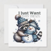 Schattigee wasbeer en sneeuwpop. feestdagenkaart (Voorkant)