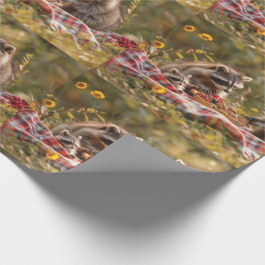 Schattigee wasbeer familie met een picknick cadeaupapier (Hoek)