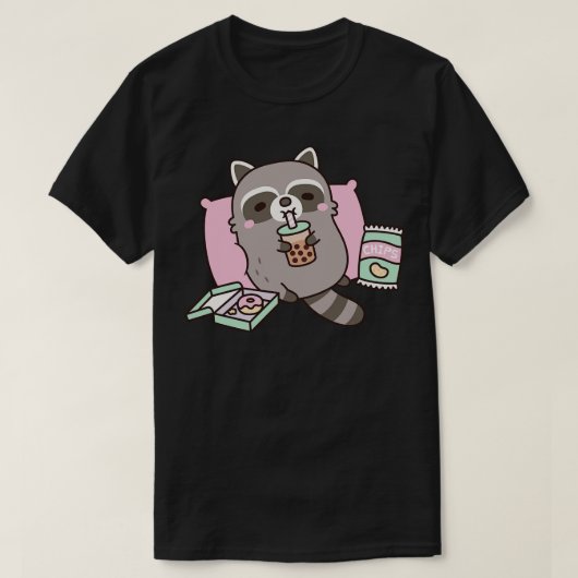 Schattigee wasbeer g met Boba Tea en snacks T-shirt (Design voorkant)