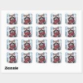 Schattigee wasbeer gebreide sjaal vierkante sticker (Vel)