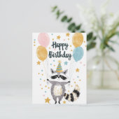 Schattigee wasbeer Happy birthday Briefkaart (Staand voorkant)