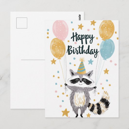 Schattigee wasbeer Happy birthday Briefkaart (Voorkant / Achterkant)