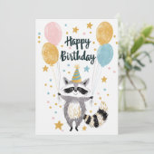 Schattigee wasbeer Happy birthday Feestdagenkaart (Staand voorkant)