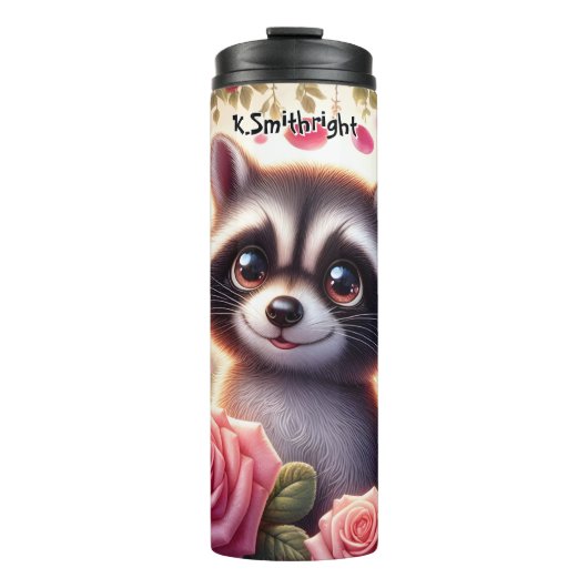 Schattigee wasbeer in een Rozen tuin Thermosbeker (Voorkant)