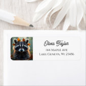 Schattigee wasbeer in herfstbladeren etiket (Insitu)