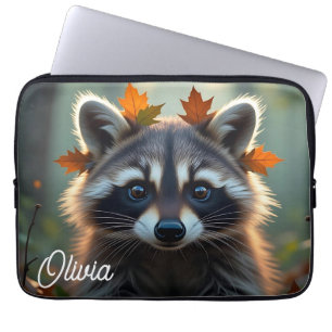 Schattigee wasbeer in herfstbladeren gepersonalise laptop sleeve
