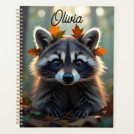 Schattigee wasbeer in herfstbladeren gepersonalise planner