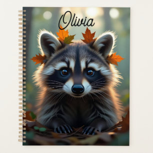 Schattigee wasbeer in herfstbladeren gepersonalise planner
