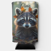 Schattigee wasbeer in herfstbladeren gepersonalise seltzer blikjeskoeler (Voorkant)