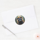 Schattigee wasbeer in herfstbladeren ronde sticker (Envelop)