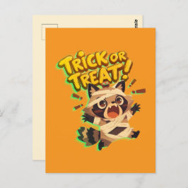 Schattigee wasbeer in mummie kostuum met Trick or  Briefkaart