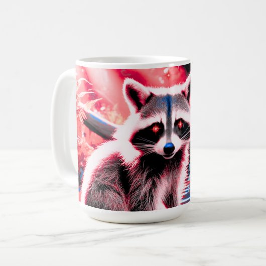 Schattigee wasbeer in rood bos door stream 15 oz. koffiemok (Voorkant links)